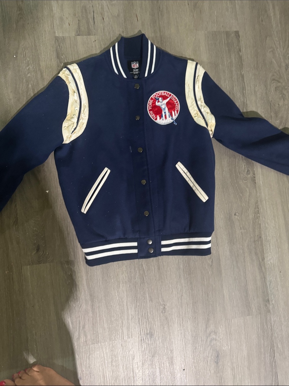 NFL Navy and Cream NY Hisnts Varsity Jacket with Team Patch